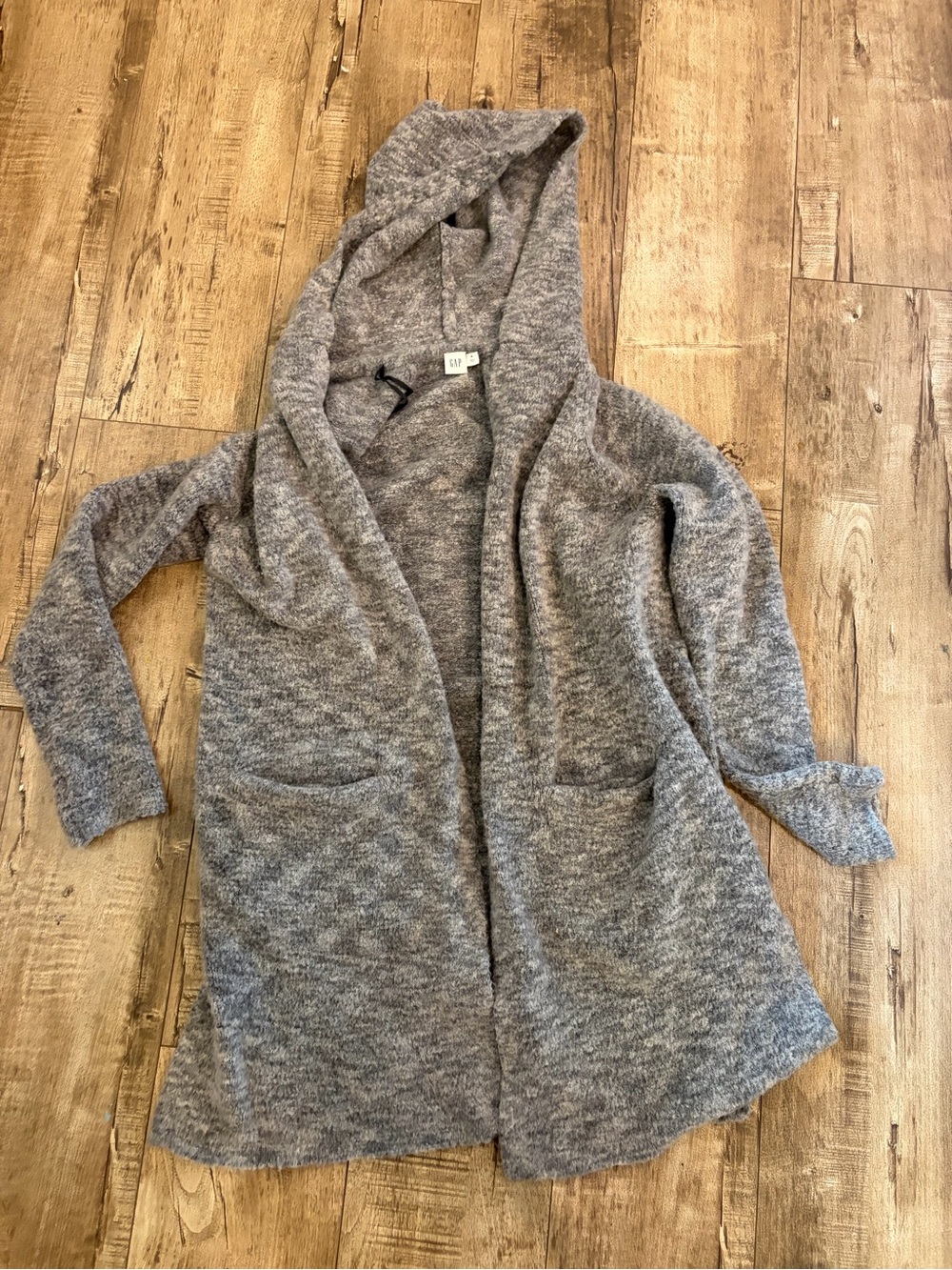 GAP wool blend cozy Hooded Open-Front Gray Women's Sweater Cardigan